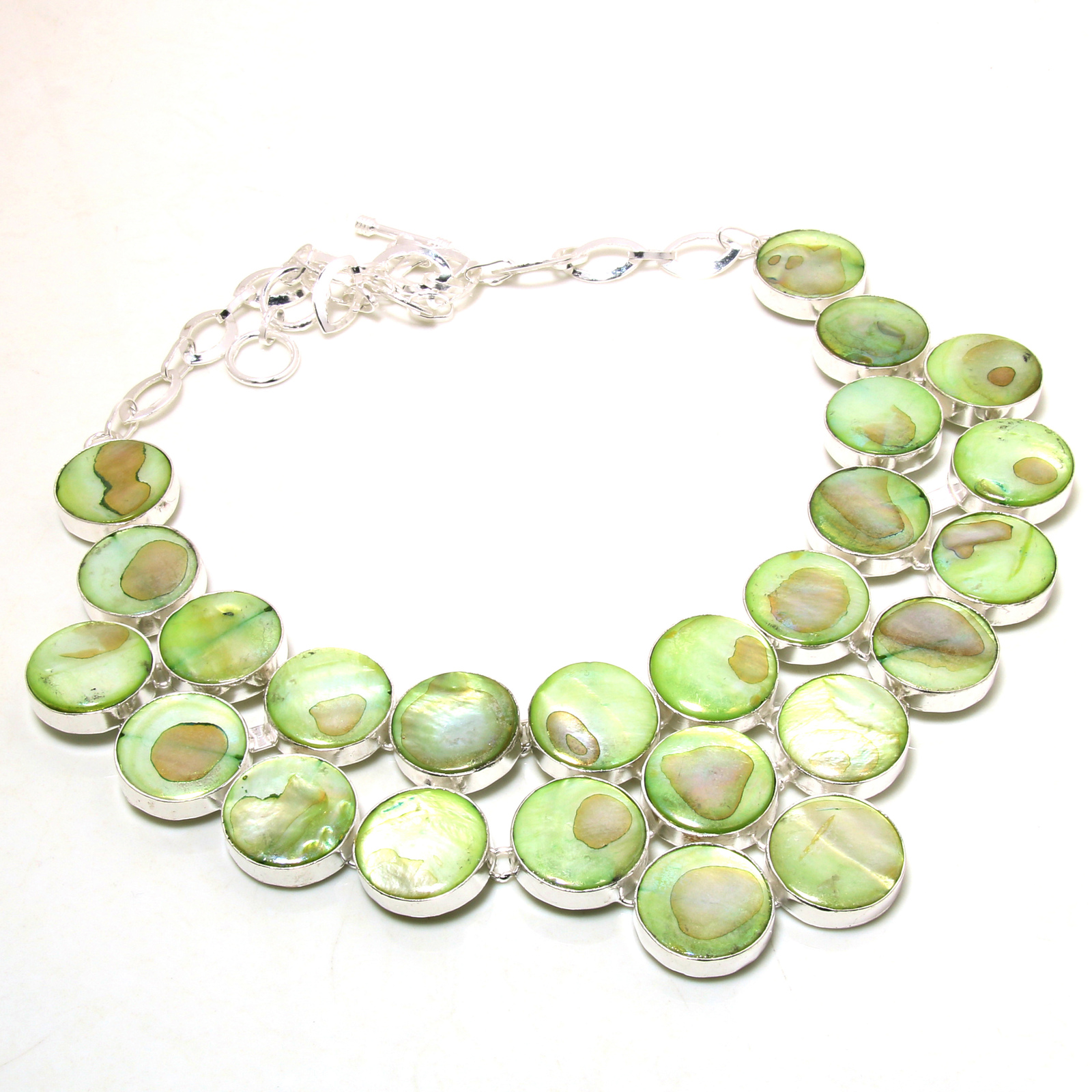 Green Mother Of Pearl Gemstone Handmade Fashion Necklace Jewelry 18" SA 3220 - £16.90 GBP