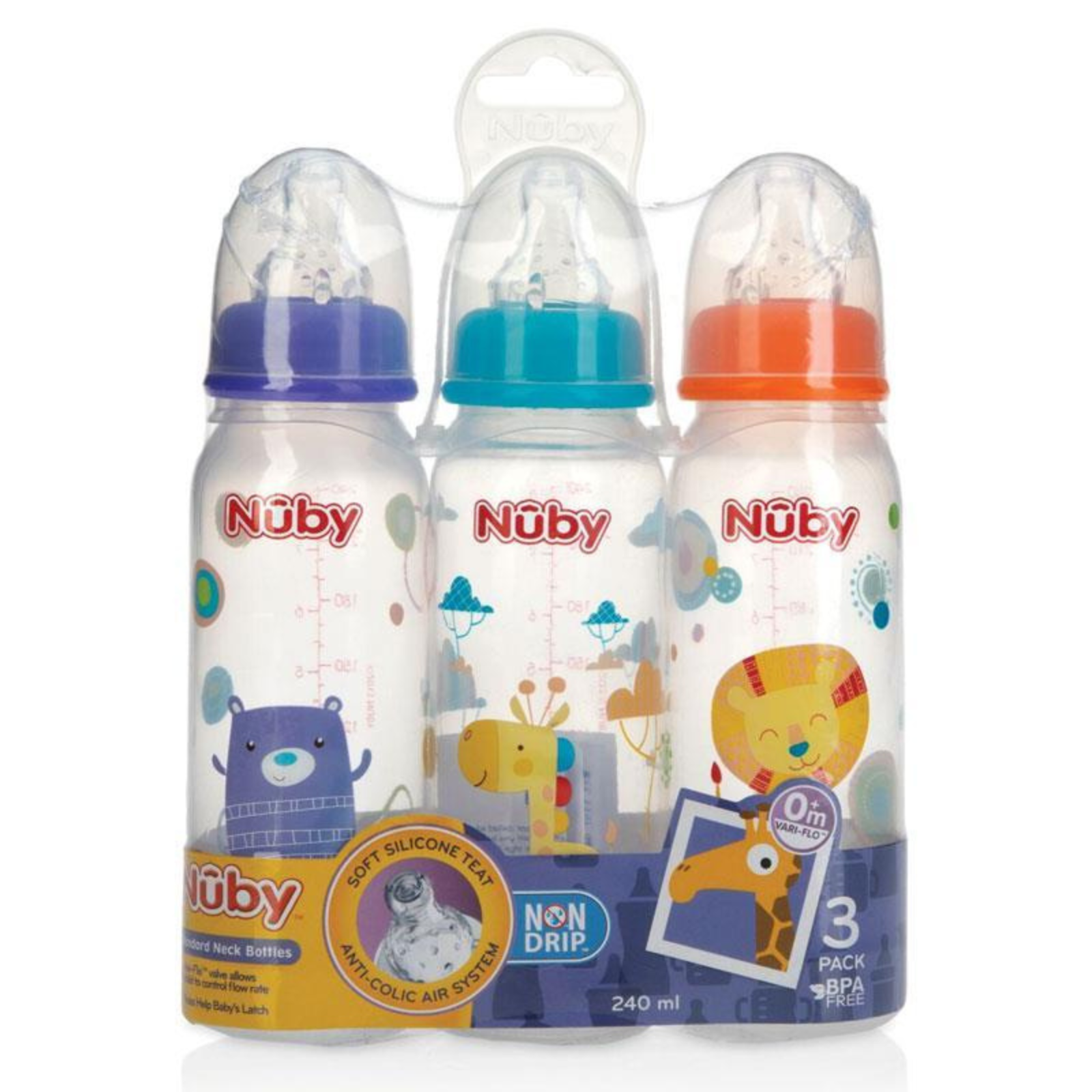 Nuby Printed Non Drip Feeding Bottles 240ml 0+ Months 3 Pack - $77.71