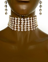 Choker Necklace Earring Clear Acrylic Rhinestones Costume Jewelry Bridal Pageant - £17.61 GBP