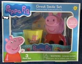 PEPPA PIG Kids Toothbrush, Holder &amp; Rinse Cup Great Smile Set New 3pcs - £10.19 GBP