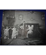 Vintage Victorian Musical Family Black &amp; White Litho Picture - $74.63 MXN