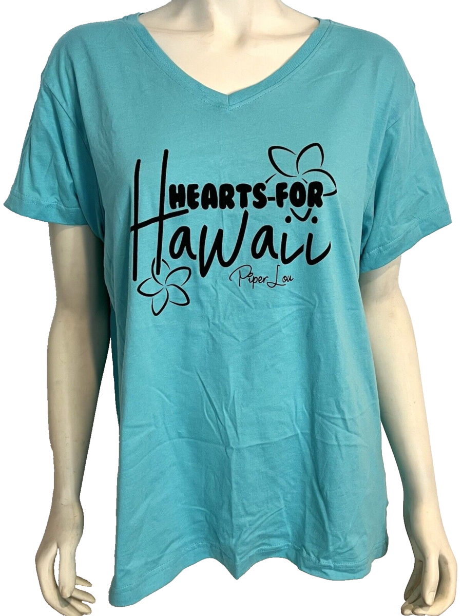 Live &amp; Tell Women&#39;s Hearts-For-Hawaii Piper Lou Tee Shirt Turquoise XL - $19.85 CAD