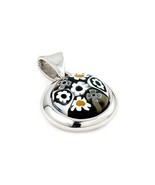 NWT Solid Sterling Silver Black Millefiori Art Glass Pendant on Rolo Chain - £11.73 GBP