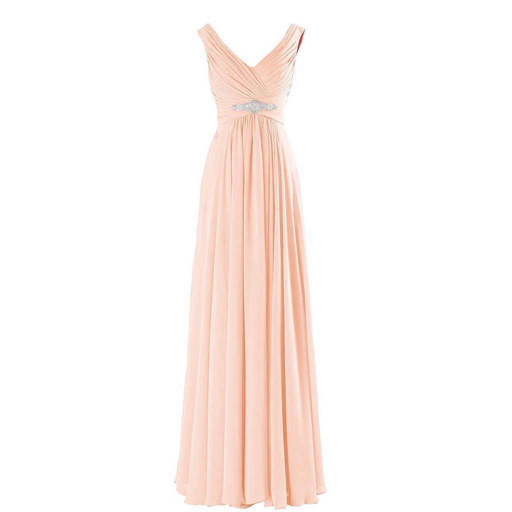 Kivary V Neck Beaded Long A Line Chiffon Formal Prom Dresses Corset Bridesmaid G