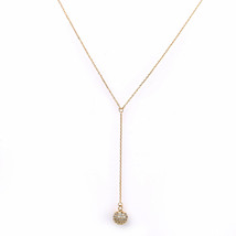 Gold Tone Y Style Necklace with Dangling Crystal Ball Pendant - £35.23 GBP