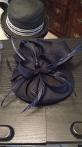 Fascinators Pillbox Hat Sinamay Feather Flower Derby Ball Wedding A Navy Blue - £18.03 GBP