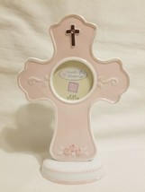 Russ Baby Small Blessings Baptism Pink/White Photo Frame 2&quot; x 2&quot;~Porcela... - £15.63 GBP