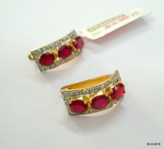 Gold Earrings Diamond Earrings Ruby Gemstone Earrings Handmade Hoop Earrings - £692.31 GBP