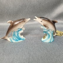 KELVIN&#39;S Marineland Porpoise Dolphin Salt &amp; Pepper Shaker Set Japan + Stoppers - £14.66 GBP