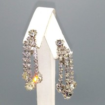 Vintage Long Crystal Drop Earrings, Clip On Glam, Wedding Sparkle, Prong Set - £28.58 GBP