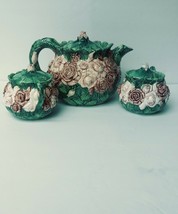 Haldon Group 1987 Vintage Ceramic Floral/Rose Tea Pot Sugar Creamer 6 pi... - $54.45