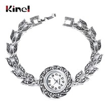 Fashion Women&#39;s Watches Antique Silver Color Luxury Bright Black Rhinestone Brac - £16.88 GBP