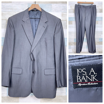 Jos A Bank Wool Sharkskin Suit Gray Mens 43L Jacket 37L Pleated Cuffed Pants - £94.93 GBP