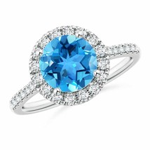 ANGARA Round Swiss Blue Topaz Halo Ring with Diamond Accents in 14K Gold - £1,096.44 GBP