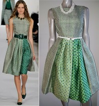 $2,900 Oscar De La Renta Stunning Floral Diamond Green Silk Lined Runw Dress 14 - £783.48 GBP