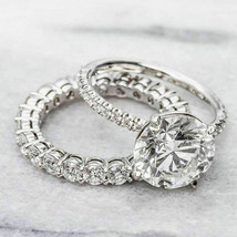 Engagement Wedding Ring Set 4.25Ct Round Simulated Diamond 14K White Gold Size 7 - £250.57 GBP
