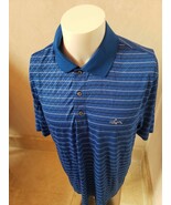 GREG NORMAN SHARK LOGO MEN&#39;S BLUE W/ WHITE STRIPES GOLF POLO SHIRT LARGE... - $23.75