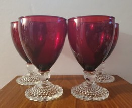 Anchor Hocking Royal Ruby Red Bubble Glass goblets lot of 4 (5 1/2”) Vin... - $39.59