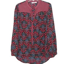 Cato Womens Size L Pullover Tunic Blouse Long Sleeve Draw String Neck Floral - £11.01 GBP