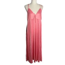 Vintage 70s Nylon Nightgown M Pink Pullover V Neck Spaghetti Straps Low ... - £44.57 GBP