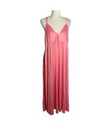 Vintage 70s Nylon Nightgown M Pink Pullover V Neck Spaghetti Straps Low ... - £44.02 GBP