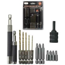 Quick Change Drill Bit Set 15 Pc Hex Shank Hold Magnetic Extension Screw Guides - £18.37 GBP