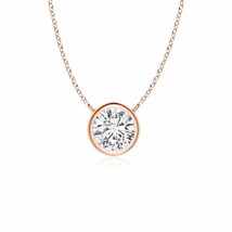 Bezel-Set Round Diamond Solitaire Necklace in 14K Rose Gold - £291.65 GBP