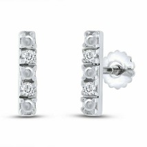 14k White Gold Plated Silver Simulated Diamond Small Vertical Bar Stud Earrings - £25.76 GBP