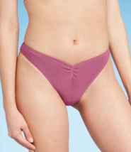 NWT Shade &amp; Shore Women&#39;s V-Front Ribbed Extra Cheeky Bikini Bottom, Mauve - $8.39