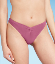 NWT Shade &amp; Shore Women&#39;s V-Front Ribbed Extra Cheeky Bikini Bottom, Mauve - £9.37 GBP