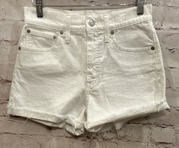 Madewell Womens High-Rise Denim Jean Shorts Tile White Raw Hem Cuffed Size 27 - £27.17 GBP