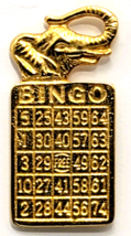 VTG Elephant Bingo Card Pin Gold Tone Animal Gaming Lucky Charm Game Player - $9.99