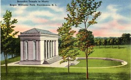 Linen Postcard Roger Williams Park Benedict Temple to Music Providence RI - £5.49 GBP