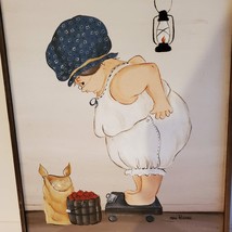 Vintage Folk Art Painting, Signed Artist Max Russell, Whimsical, Woman on Scale image 2