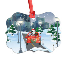 Cute Puppy Pitbull Dog Riding Red Truck On Winter City Ornament Christmas Gift - £13.27 GBP