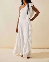 Free People Elisa Slub Cotton Maxi Dress Ruffled One Shoulder Dress White Sz S - £50.62 GBP