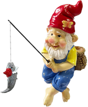 Fishing Gnome Sitter Statue Funny Outdoor Lawn Garden Decoration NEW - $14.60