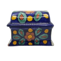 Talavera Mexican Pottery Trinket Box Chest &amp; Lid Hand Painted Blue Green Mexico - £23.90 GBP