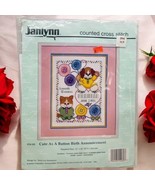 Janlynn Counted Cross Stitch Kit Cute As A Button Birth Announcement 11x14 - $16.56 CAD