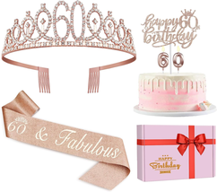 60Th Birthday Decorations Women, Including 60Th Birthday Crown/Tiara, Sash, Cake - £18.65 GBP