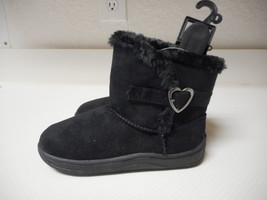 Garanimlas Infant Girls Black Fur Boots Heart Buckle Shoes Size 2 NEW - £9.77 GBP