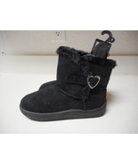 Garanimlas Infant Girls Black Fur Boots Heart Buckle Shoes Size 2 NEW - £10.00 GBP