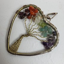 Vintage Hippie Grunge Artisan Wire Wrapped Beaded Heart Tree Pendant 1.5 Inch - £8.97 GBP