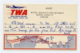 1957 Qsl Twa World Route Map 4X4KK Lydda Airport Israel Jubilee Marathon - £11.05 GBP