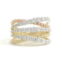 Authenticity Guarantee 
Wide Tri-Color Diamond Crisscross Statement Ring 14K ... - £2,234.19 GBP