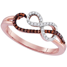 10k Rose Gold Womens Round Red Color Enhanced Diamond Infinity Fashion Ring 1/6 - £192.69 GBP