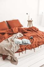 Burnt Orange Cotton Washed Duvet Cover with Coconut Button Boho Bedding ... - $67.61+