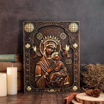Square Our Lady of Perpetual Help Wood Carved Wall Decor 14&quot; - £47.81 GBP+
