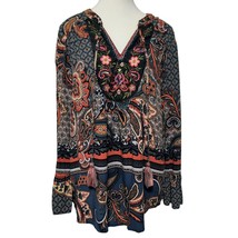 Boho Embroidered Floral Tunic Blouse Size M Colorful Festival Spring Sum... - $18.80