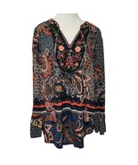 Boho Embroidered Floral Tunic Blouse Size M Colorful Festival Spring Sum... - $25.79 CAD